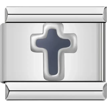 Silver cross with black background Italian charm bracelet link