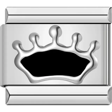 Silver crown with a black base Italian charm bracelet link