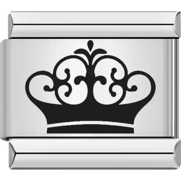 Black crown silhouette with intricate scroll detailing Italian charm bracelet link