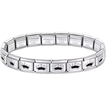 Black crown charms composing stainless steel Italian bracelet