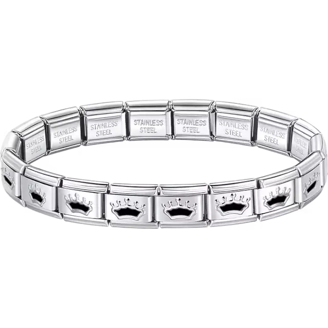 Black crown charms composing stainless steel Italian bracelet