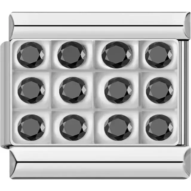 Rectangular charm featuring twelve black crystals Italian charm bracelet link