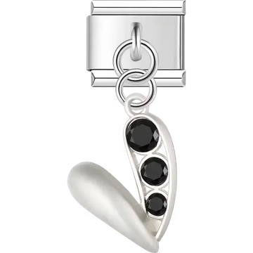 Silver figure with black crystal accents dangle Italian charm bracelet link