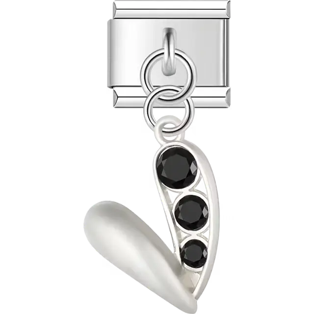 Silver figure with black crystal accents dangle Italian charm bracelet link