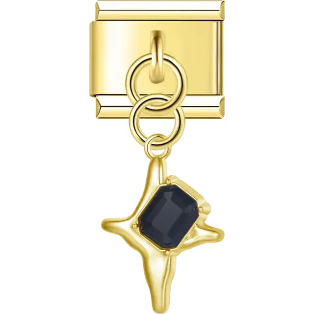 Black faceted crystal set in a star-shaped dangle Italian charm bracelet link