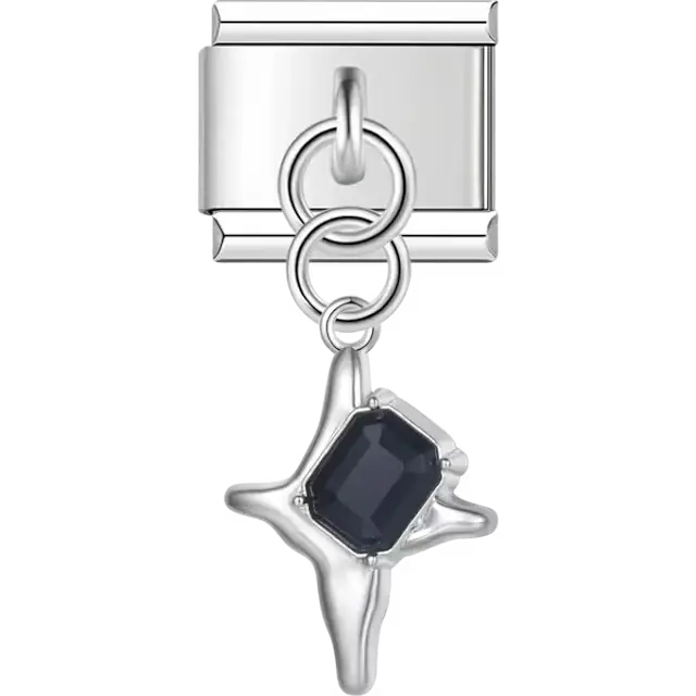 Black faceted crystal set in a star-shaped dangle Italian charm bracelet link