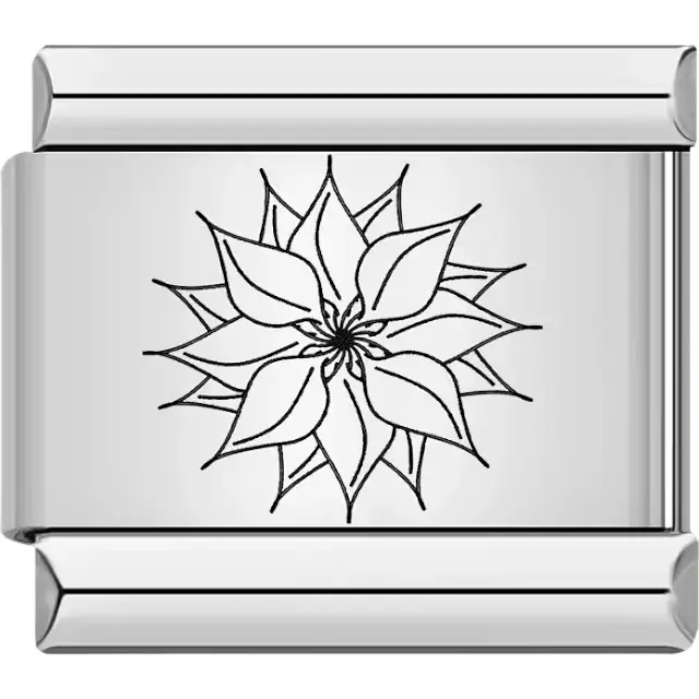 Black dahlia outline flower Italian charm bracelet link