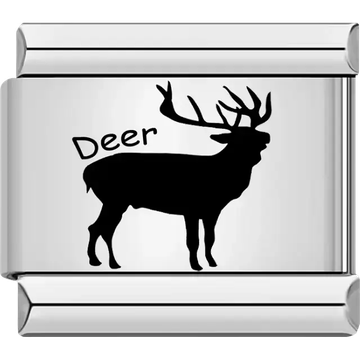 Black deer silhouette with "Deer" text Italian charm bracelet link