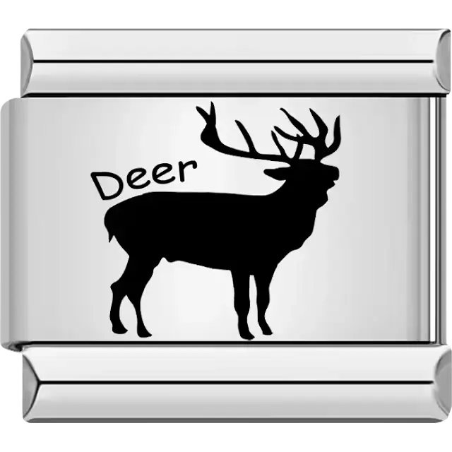 Black deer silhouette with "Deer" text Italian charm bracelet link
