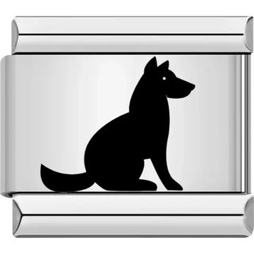 Black dog silhouette sitting Italian charm bracelet link