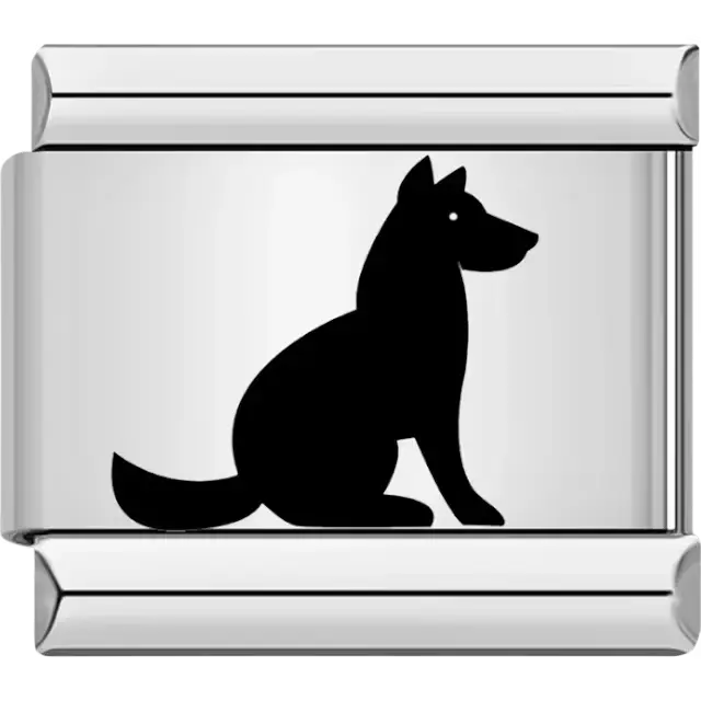 Black dog silhouette sitting Italian charm bracelet link