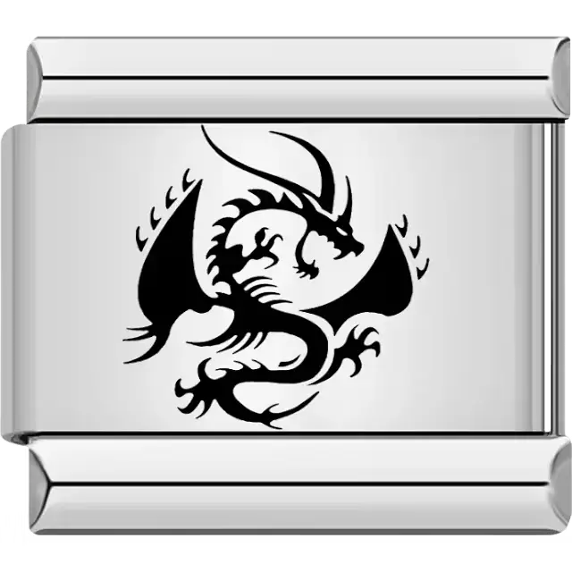 Black dragon silhouette Italian charm bracelet link