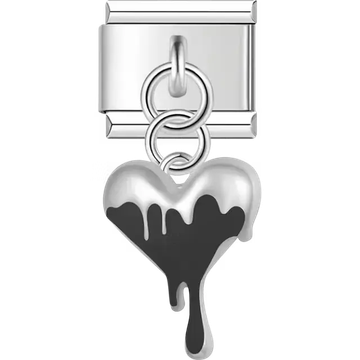 Black heart dripping effect dangle Italian charm bracelet link
