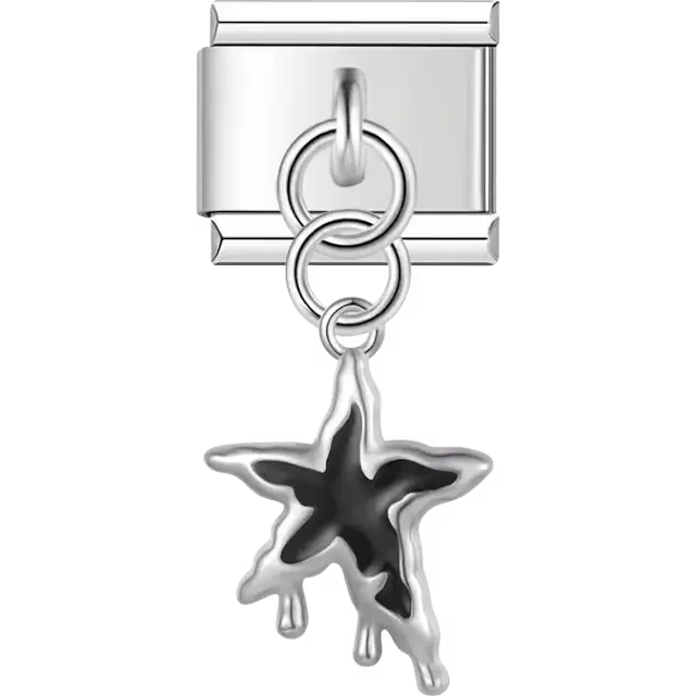 Black star dripping effect dangle Italian charm bracelet link