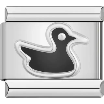 Black duck silhouette with silver detailing Italian charm bracelet link