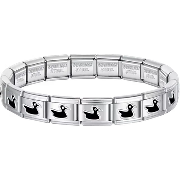 Black duck charms composing stainless steel Italian bracelet
