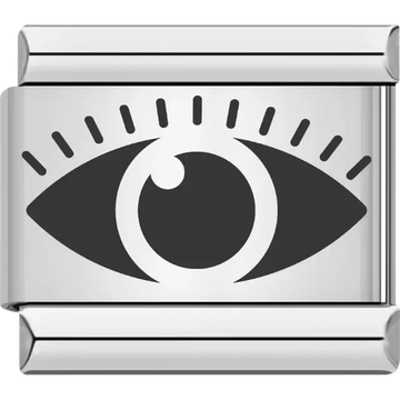 Black evil eye symbol with bold lashes Italian charm bracelet link