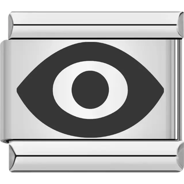 Black evil eye symbol with a bold circular pupil design Italian charm bracelet link