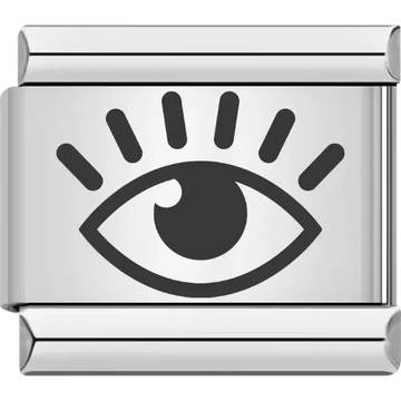 Black evil eye symbol with bold lashes Italian charm bracelet link