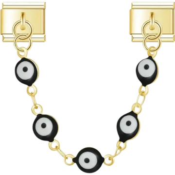 Safety chain charm with black evil eye beads design Italian charm bracelet link