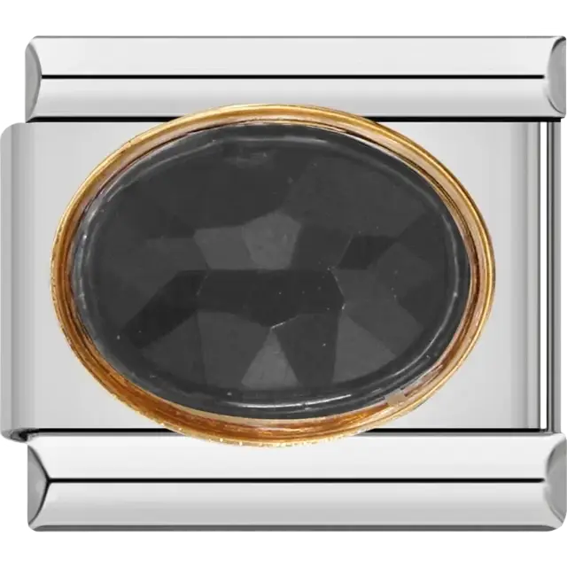 Black faceted oval stone with gold border Italian charm bracelet link
