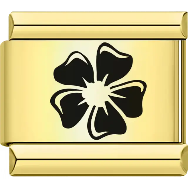 Gold charm with black five-petal flower Italian charm bracelet link
