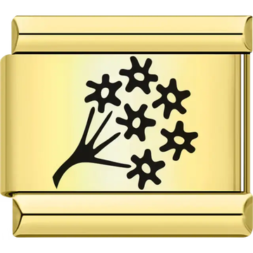 Gold charm with black bouquet of stylized flowers Italian charm bracelet link