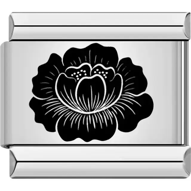 Black peony flower Italian charm bracelet link
