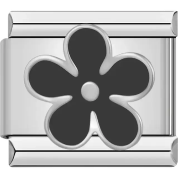 Black flower design with silver outline Italian charm bracelet link