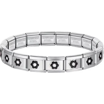 Black flower charms composing stainless steel Italian bracelet