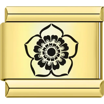Gold charm with black outlined flower Italian charm bracelet link