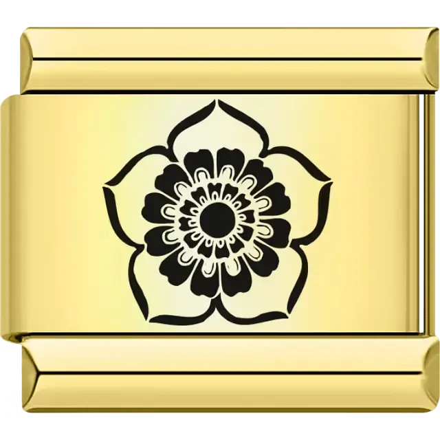 Gold charm with black outlined flower Italian charm bracelet link