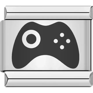 Black video game controller design with button and joystick details Italian charm bracelet link