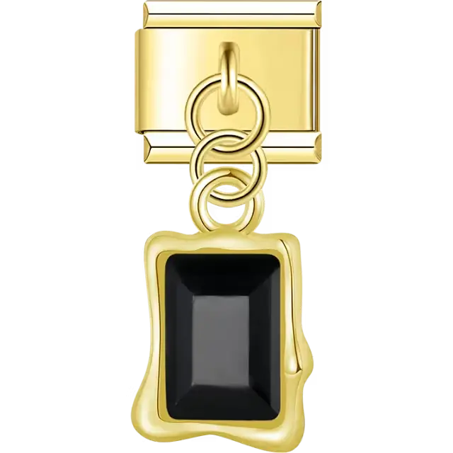 Rectangular black gemstone dangle Italian charm bracelet link