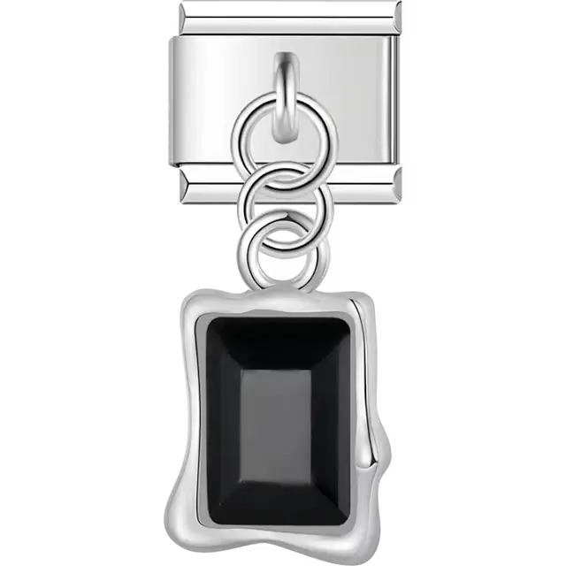 Rectangular black gemstone dangle Italian charm bracelet link