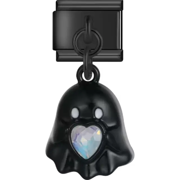 Black ghost with opal heart centerpiece Italian charm bracelet link