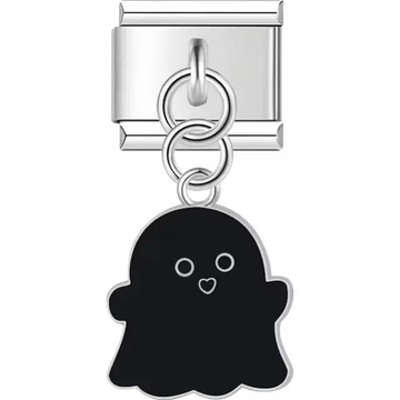 Black ghost shape with white eyes and heart mouth Italian charm bracelet link