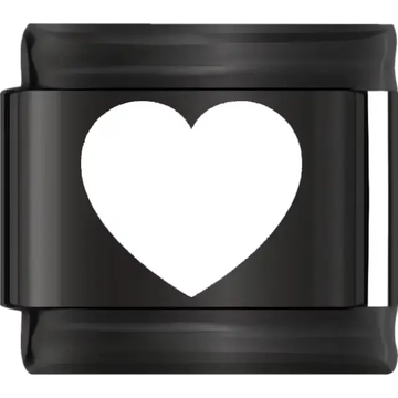White heart on a black background Italian charm bracelet link