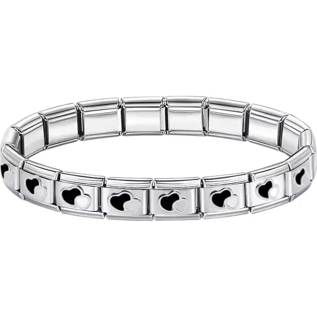 Black heart charms composing stainless steel Italian bracelet