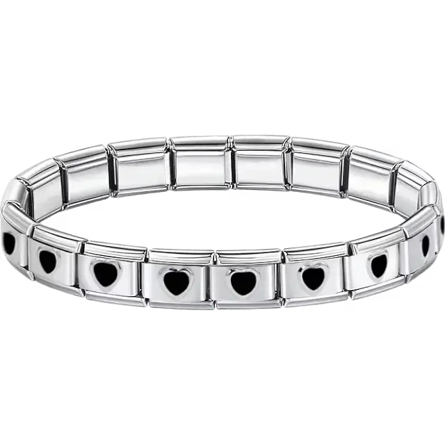 Black hearts charms composing stainless steel Italian bracelet
