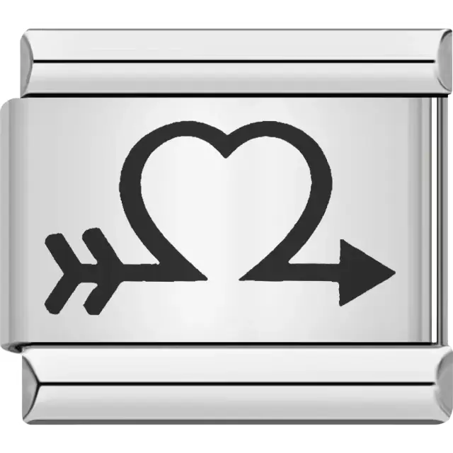 Black heart pierced by an arrow Italian charm bracelet link