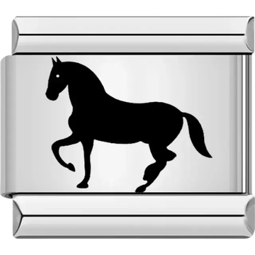 Black horse silhouette with raised leg Italian charm bracelet link