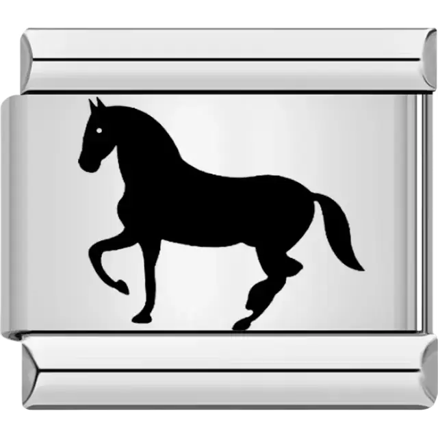 Black horse silhouette with raised leg Italian charm bracelet link