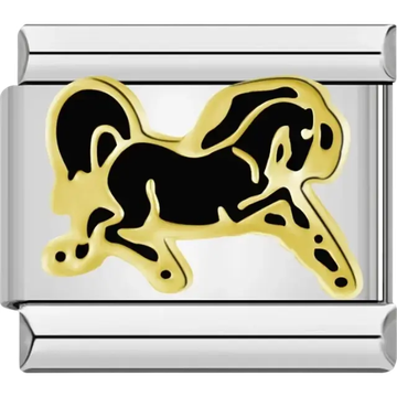 Black horse with golden outline Italian charm bracelet link