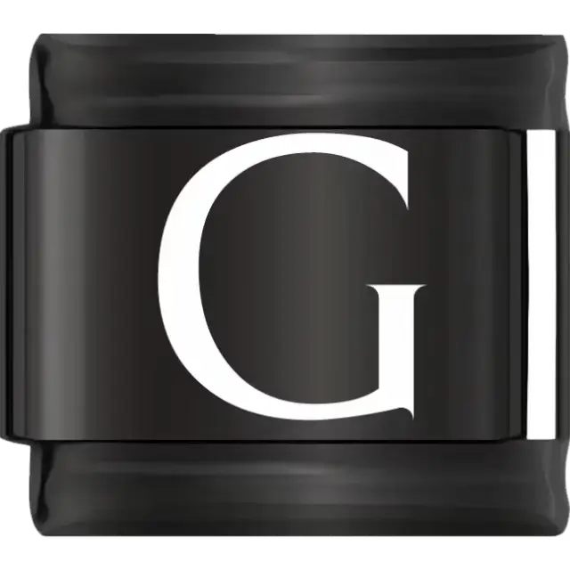 White uppercase letter G on a black background Italian charm bracelet link