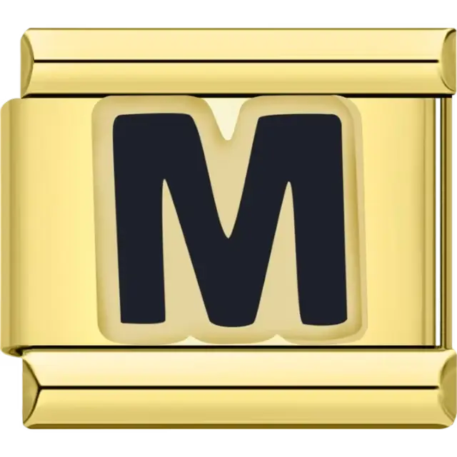 Black letter "M" with gold outline Italian charm bracelet link