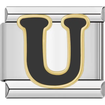 Black letter "U" Italian charm bracelet link