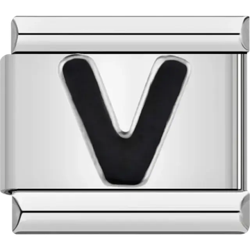 Black letter “V” Italian charm bracelet link