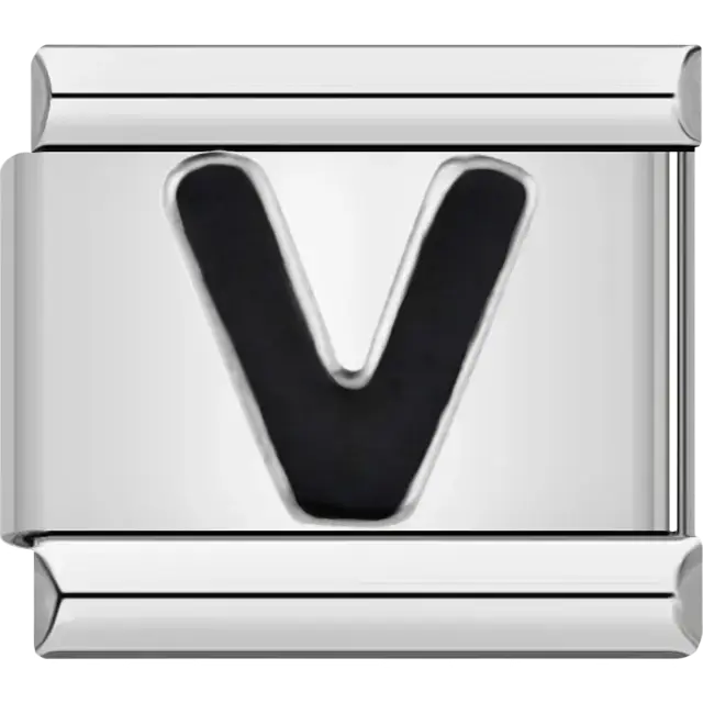 Black letter “V” Italian charm bracelet link