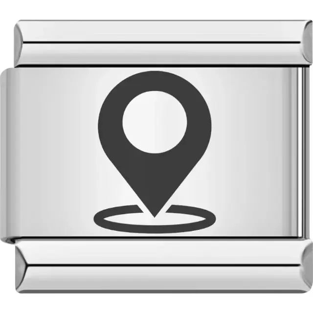 Black location pin symbol with circular base Italian charm bracelet link